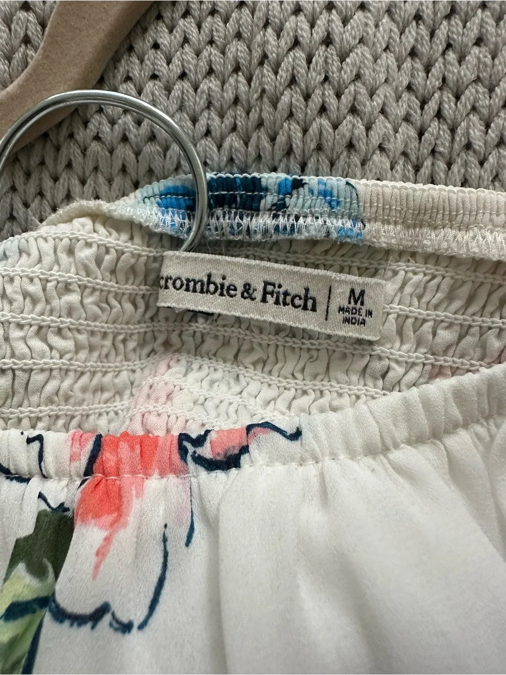 Floral Puff Sleeve Top - White with Blue & Pink Floral - Abercrombie